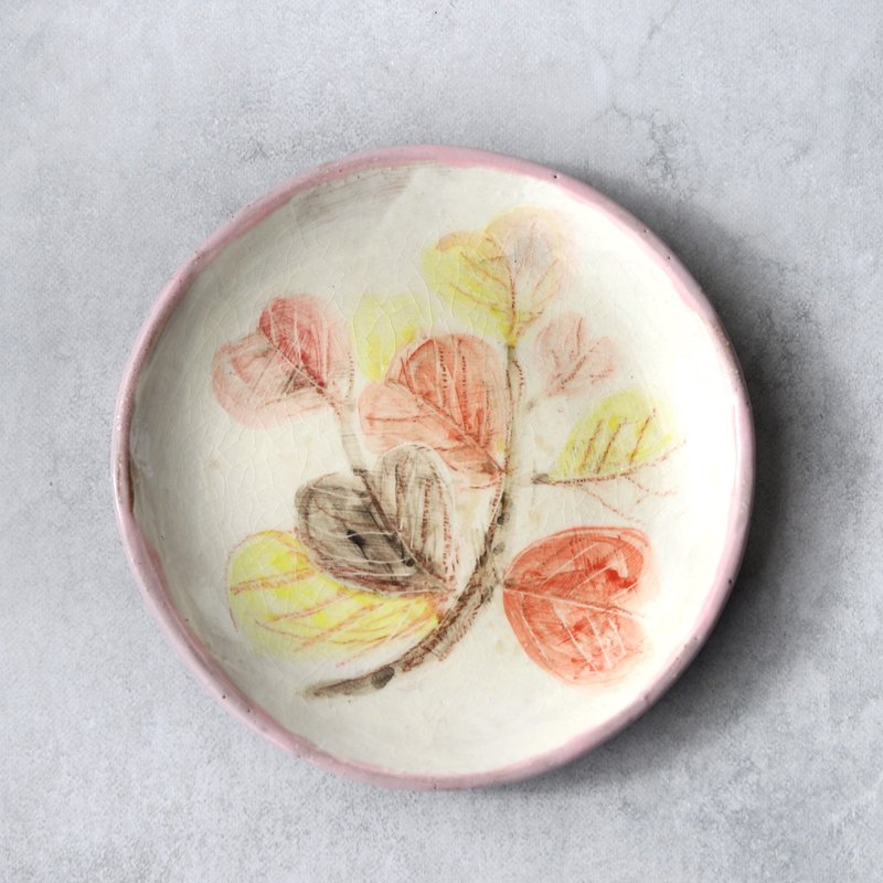 Red Leaf Autumn Hand-Painted Plate - 碟/盤子/餐盤 - 陶 橘色