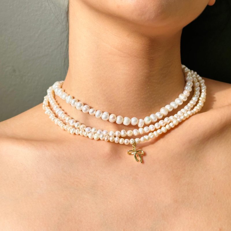 Necklace Pearl • Authentic Freshwater Pearls in 18k Gold Chain Premium Jewelry - 項鍊 - 珍珠 白色