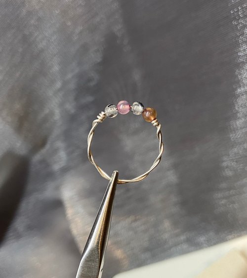 柒家手做飾品 999純銀/足銀/黑髮晶 碧璽瑪瑙編織戒指
