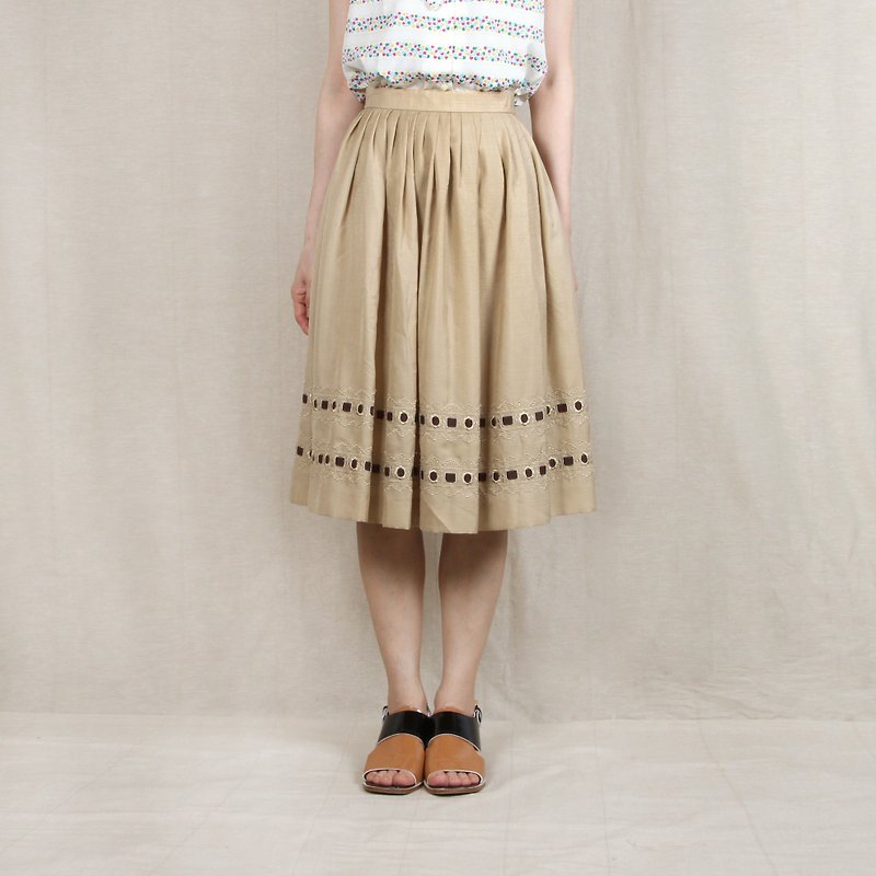 [Egg plant ancient] Piaget milk tea embroidered ancient round skirt - Skirts - Polyester Khaki