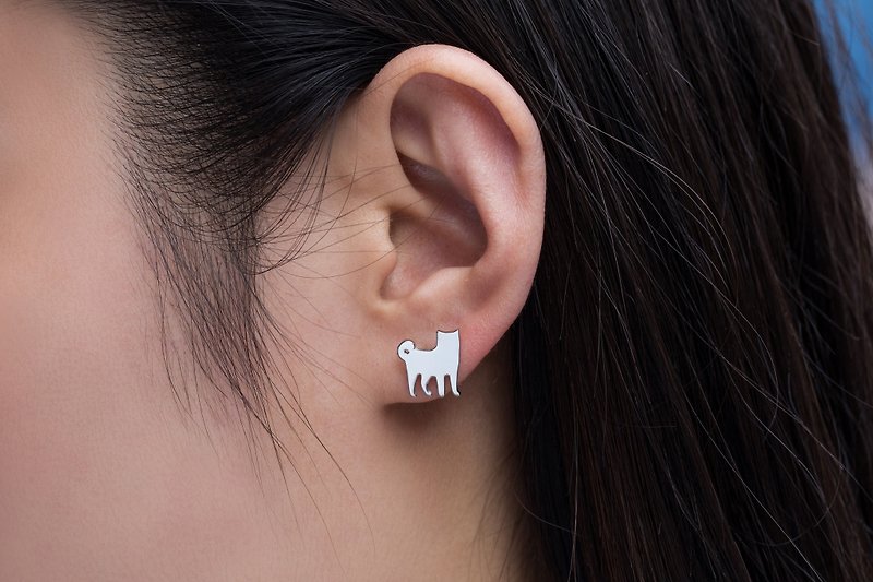 不鏽鋼 耳環/耳夾 銀色 - 小柴耳針 狗狗背影系列-抗敏醫療鋼(可改夾式)