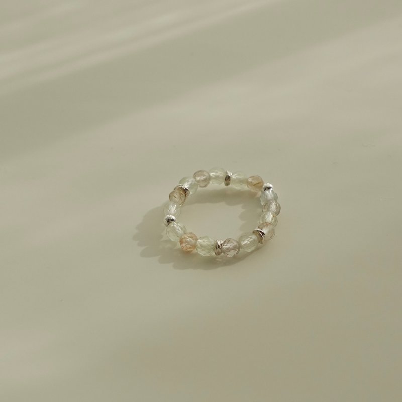 Prehnite titanium Stone ring/prehnite titanium Stone/crystal ring customization - แหวนทั่วไป - คริสตัล สีทอง