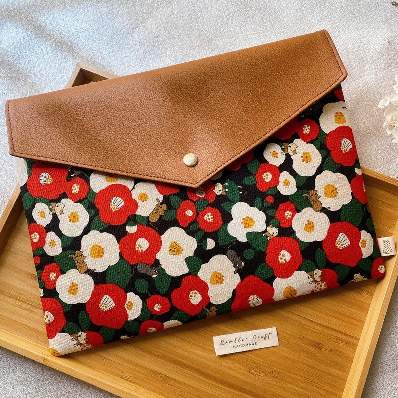 IPad Macbook 平板 電腦 保護套 筆電包 收納袋 虞美人貓咪款 - 電腦包/筆電包 - 棉．麻 