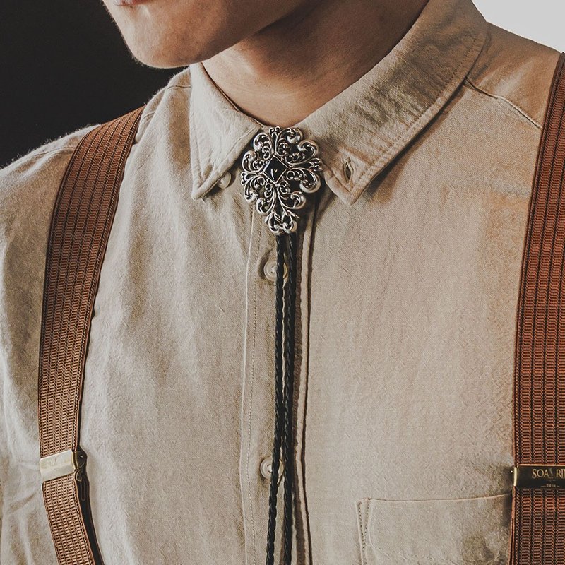 Elegant rolled Paul tie Bolo Tie genuine leather leather necklace leather rope tie long necklace - เนคไท/ที่หนีบเนคไท - หนังแท้ สีเงิน