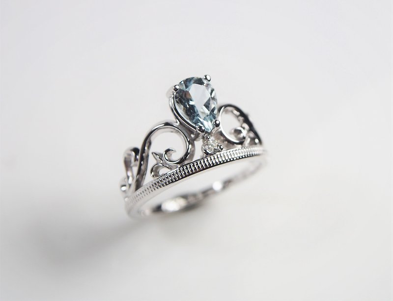Light Jewelry Collection-Natural Aquamarine Sapphire Crown Ring Wedding Ring - แหวนทั่วไป - เงิน สีน้ำเงิน