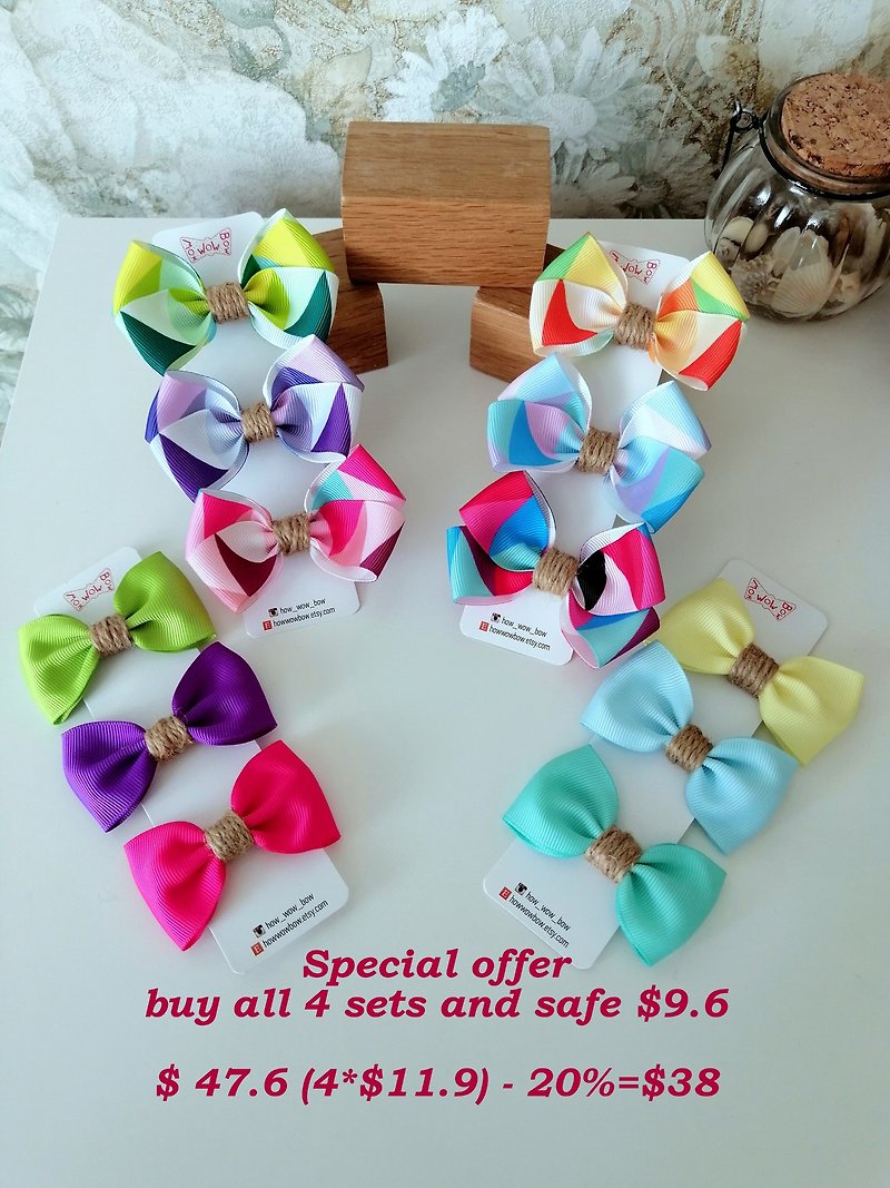 Gift for groomer, Special Offer set of 12 hair bows for Shih Tzu, Yorkie, Bichon - Clothing & Accessories - Polyester Multicolor