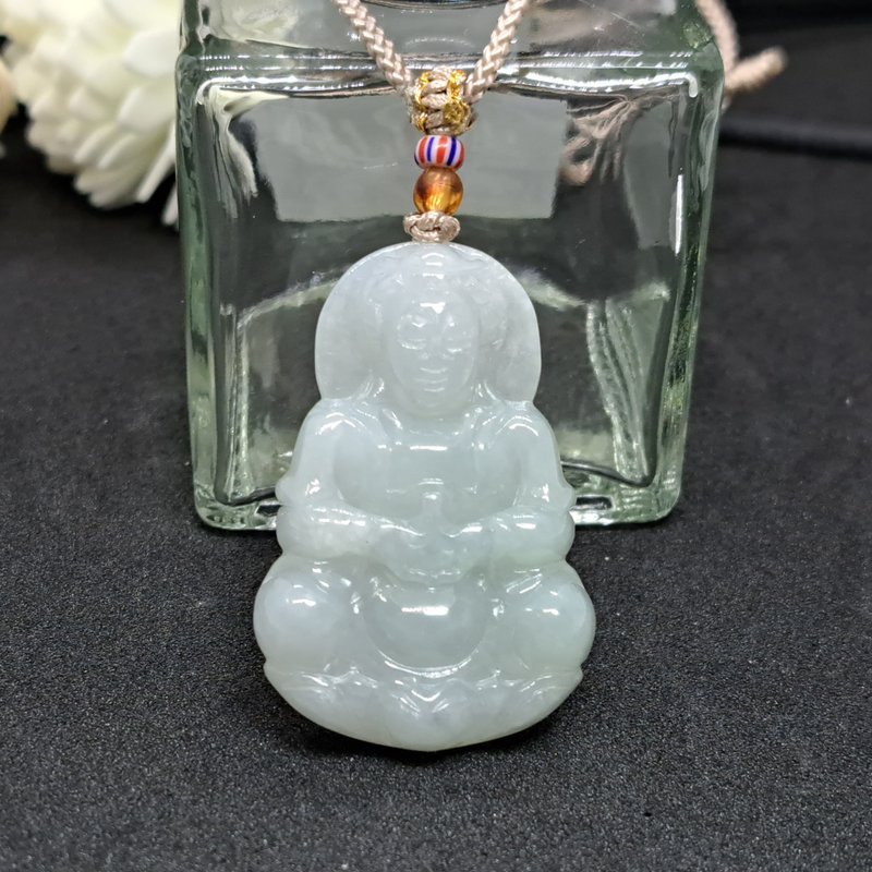 White Jadeite Avalokite Guanyin Bodhisattva Necklace | Natural Burmese Jadeite A Grade | Gift - Necklaces - Jade White