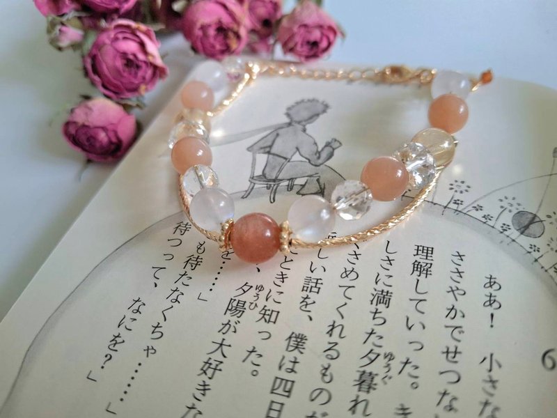 i sea you - a light in my heart - double-layered mineral natural stone bracelet - sun Stone, yellow - สร้อยข้อมือ - เครื่องประดับพลอย ขาว