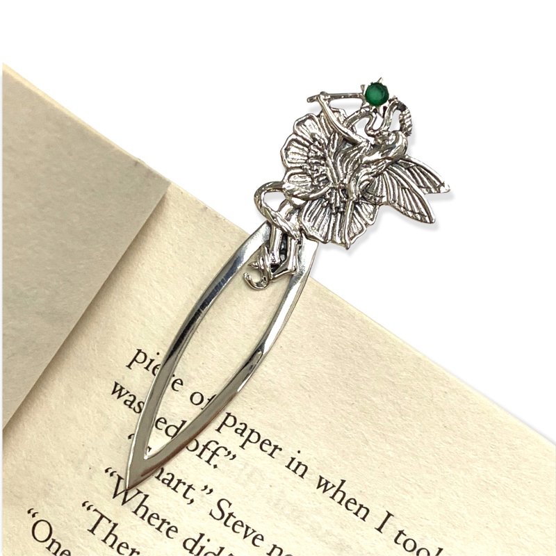 Victorian Style Quality Fairy and Emerald Bookmark Clip 925 Sterling Silver - Bookmarks - Sterling Silver Silver