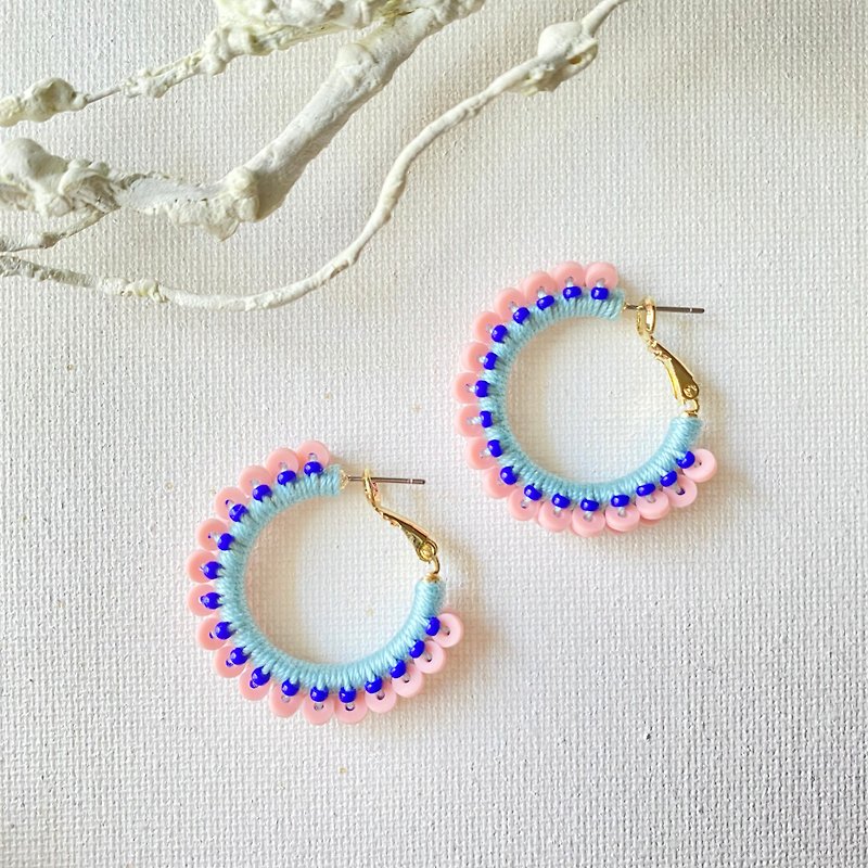 Dot hoop earrings Clip-On[light pink] - Earrings & Clip-ons - Cotton & Hemp Multicolor