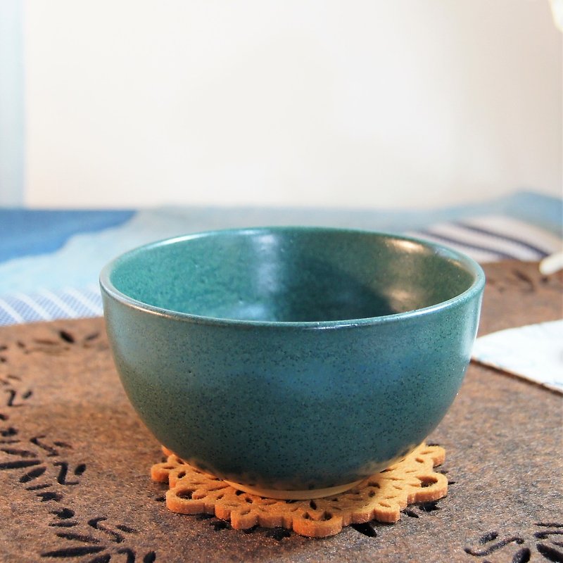 Chrome green blue bowl, rice bowl - capacity of about 350ml - ถ้วยชาม - ดินเผา สีเขียว