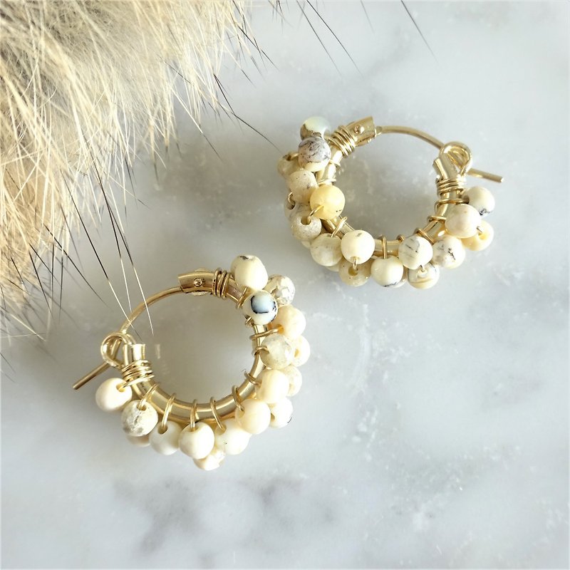 14kgf * African Opal wrapped pierced earring / earring - Earrings & Clip-ons - Gemstone Khaki