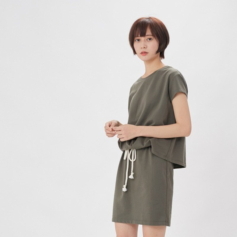 French terry Tied rope dress /Green - One Piece Dresses - Cotton & Hemp Green