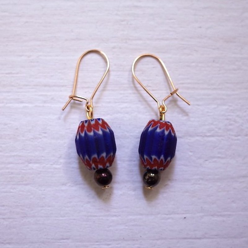 Antique Chevron Bead Earrings 14kgf Hook - Earrings & Clip-ons - Precious Metals Blue