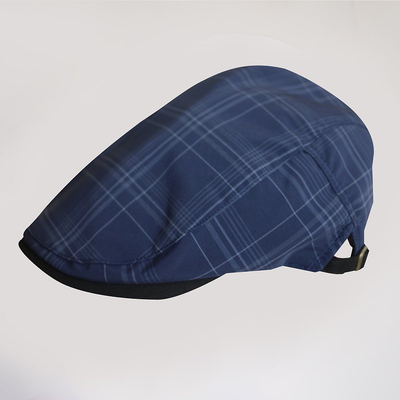 Temperament artist* Cap gentleman hat Wenqing (retro thin line check blue) - หมวก - ผ้าฝ้าย/ผ้าลินิน สีน้ำเงิน