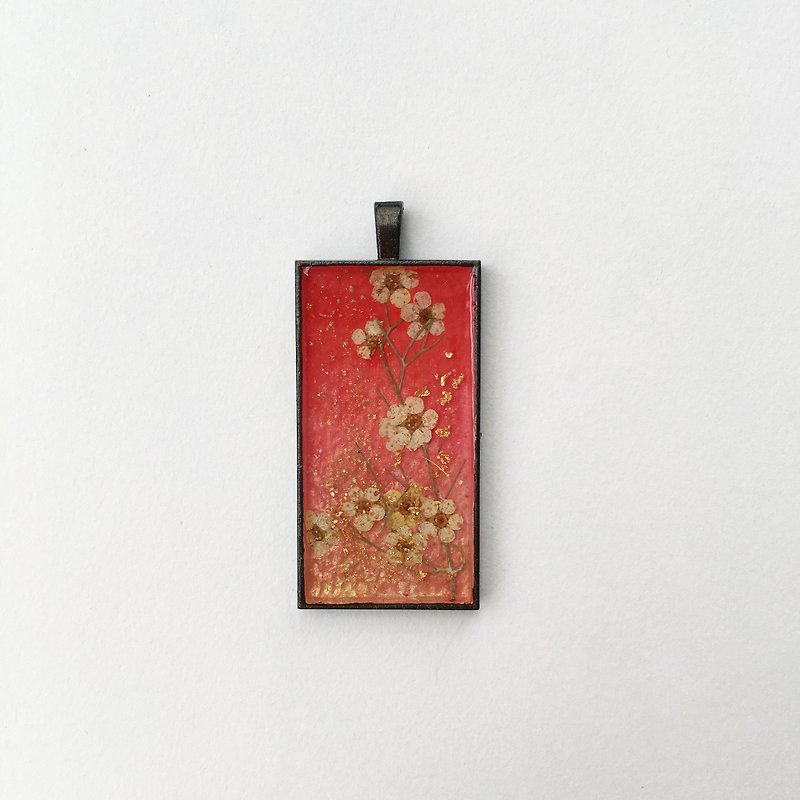 Autumn Color No. 11_Red+Gold_Plum Blossom Impression No.017_Original Unique_Flowers and Birds_Mini Artwork_Sunset Melting Gold and Setting Sun Like Blood - Necklaces - Other Metals 