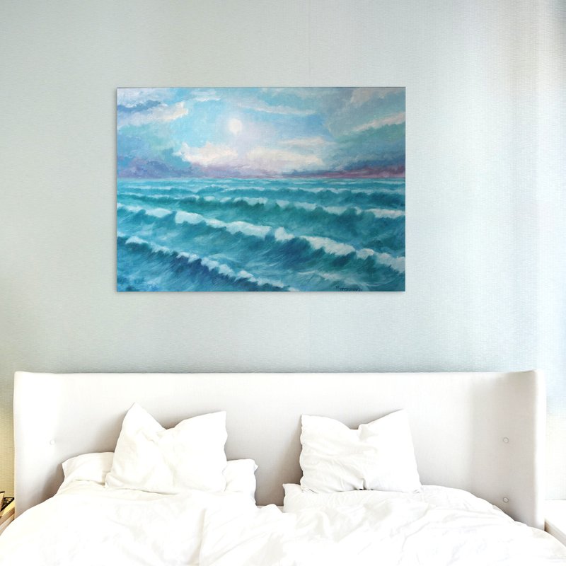 Seascape Original Art Oil Painting Wall Panel With Seascape Fresh Wind - Posters - Other Materials Blue