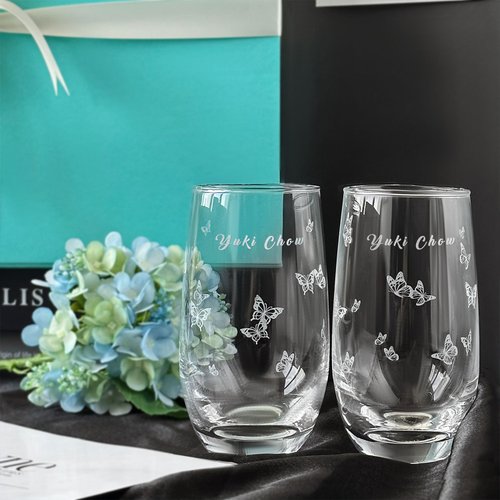 Design Your Own Wine 香港酒瓶雕刻禮品專門店 刻字訂製 情侶生日紀念送驚喜 水晶玻璃對杯禮盒 蝴蝶雕刻玻璃杯