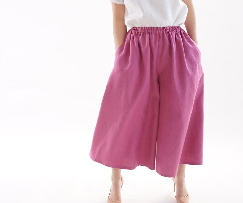 Belgium linen wide Scar Jo pants / Italian Rose bo5-43 - Women's Pants - Cotton & Hemp Purple