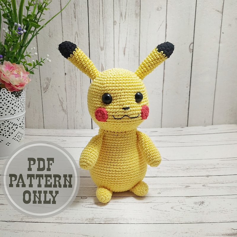 Plush Amigurumi PATTERN Pikachu Crochet decorations and birthday gifts - 編織/刺繡/羊毛氈/縫紉 - 其他材質 白色
