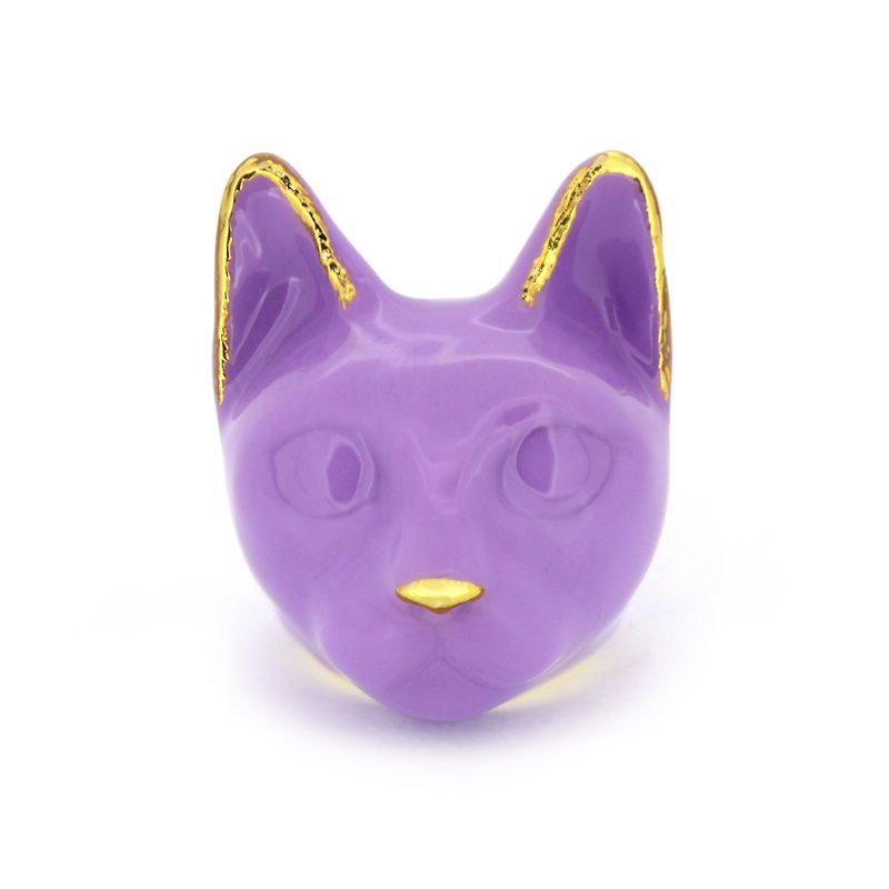 Lavender Cat Ring MurMurMarch Pastel Purple Enamel Cat ring Statement ring Arts - แหวนทั่วไป - โลหะ สีม่วง