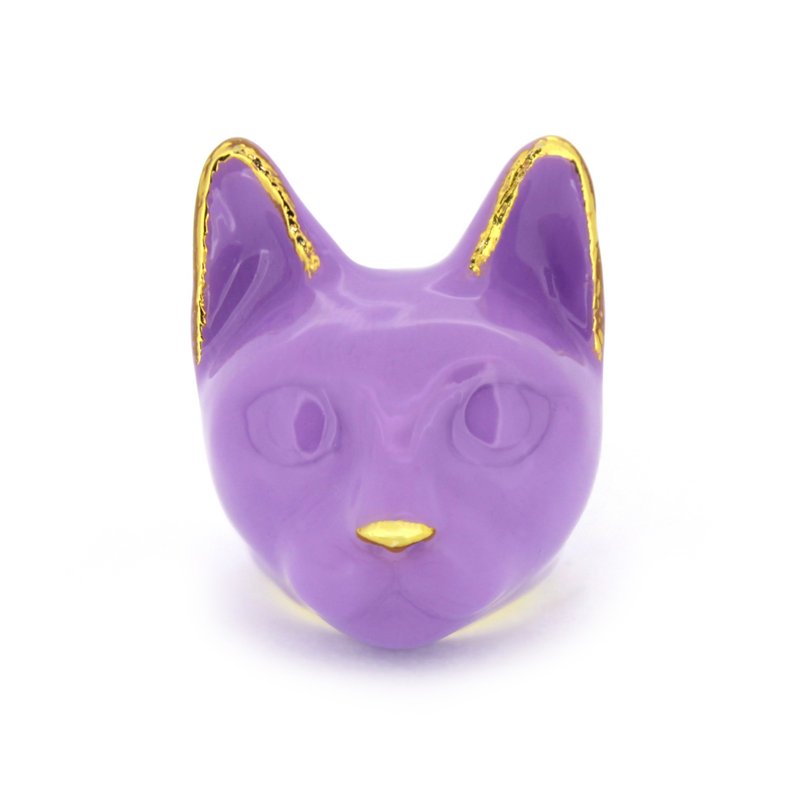 Lavender Cat Ring MurMurMarch Pastel Purple Enamel Cat ring Statement ring Arts - แหวนทั่วไป - โลหะ สีม่วง