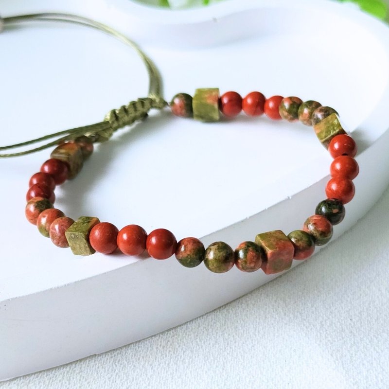 Bracelet, 4 mm. Stone, Unakite-Red Jasper, brings luck, Silver, gold, health, life energy, genuine Stone brings luck. - Bracelets - Stone Green