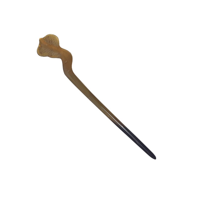 Snake-Shape Hair Stick – Natural Buffalo Horn, Elegant Traditional Design - 髮圈/髮夾 - 環保材質 咖啡色