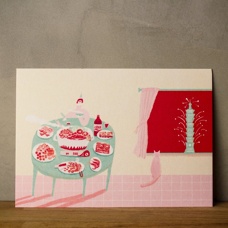 一人火鍋 - 明信片 - 卡片/明信片 - 紙 粉紅色