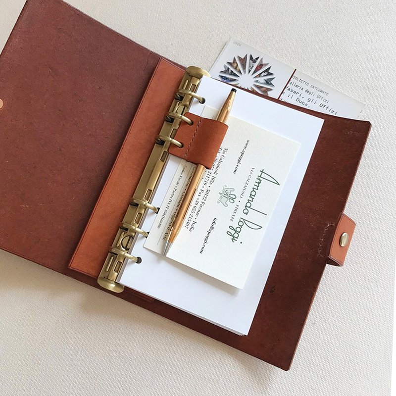 Uffizi A6 六孔活頁皮革筆記本/書衣/手帳 - 雅典學院棕 - 筆記本/手帳 - 真皮 咖啡色