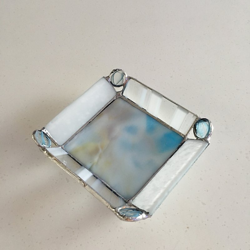 Jewelry Tray Day Dream Pastel Sky Blue Glass Bay View - Items for Display - Glass White