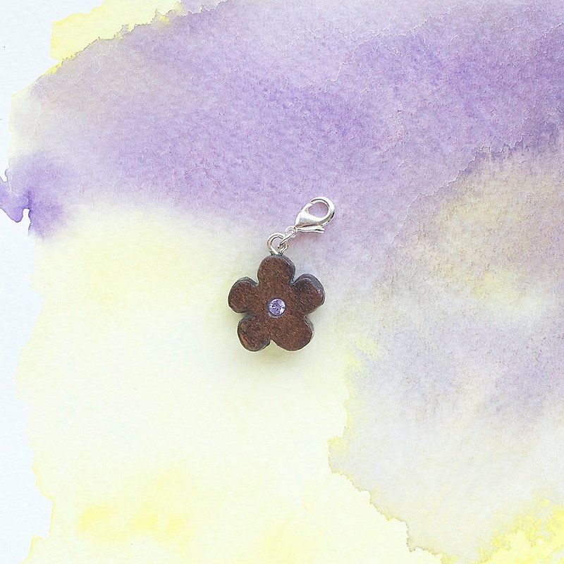 Flower wooden charm - Charms - Wood Purple