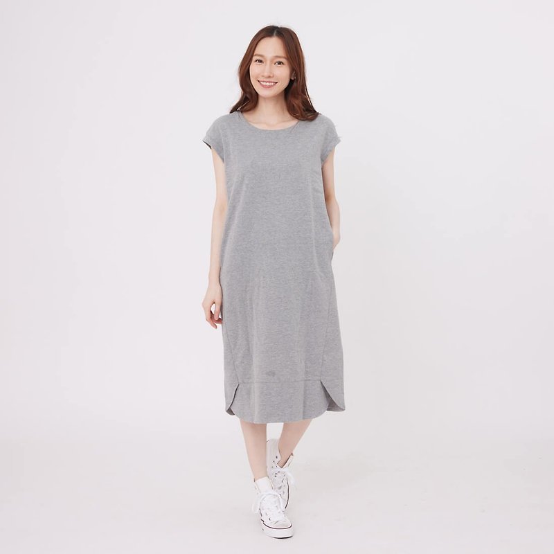 French terry Sleeveless Midi Length Plain Dress Grey - One Piece Dresses - Cotton & Hemp Gray