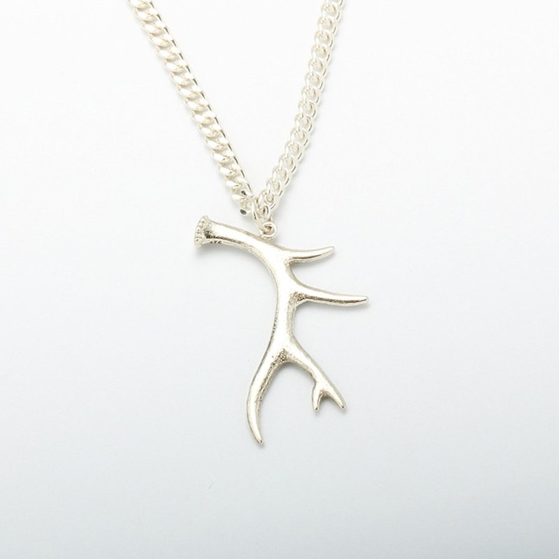 Large Deer Antler s925 sterling silver necklace Birthday Valentines Day gift - Long Necklaces - Sterling Silver Silver