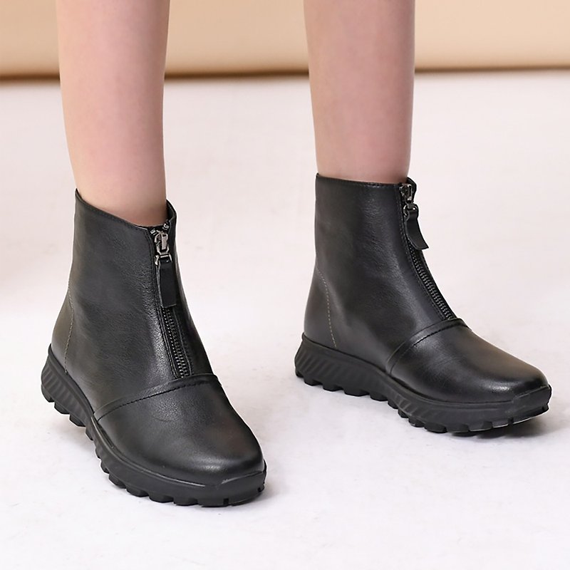 Handmade large size women's shoes side zipper ankle boots soft flat women's boots ankle boots - Women's Booties - Genuine Leather Black