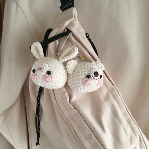 お守り うさぎ あみぐるみ キーホルダー 顔 | 大サイズ | 鈴付き