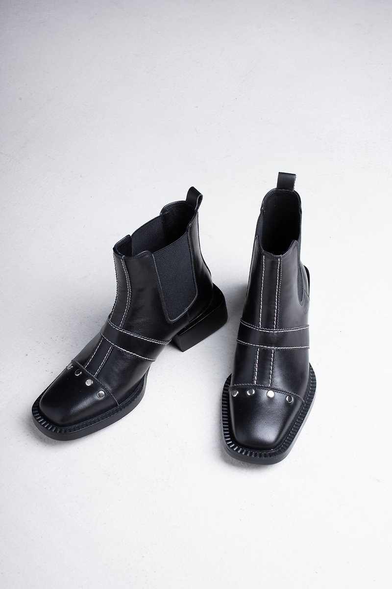 PLACEBO BLACK CROSS BOOT - 女短靴/中筒靴 - 真皮 黑色