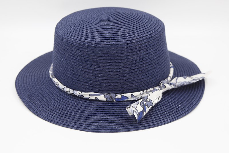 【紙布家】小禮帽(深藍)紙線編織 - 帽子 - 紙 藍色
