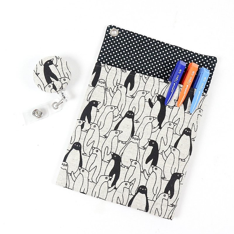 Physician Pocket Pocket Leakproof Ink Storage Bag Pen Bag + Document Clip - Penguin (m) - กล่องดินสอ/ถุงดินสอ - ผ้าฝ้าย/ผ้าลินิน สีดำ