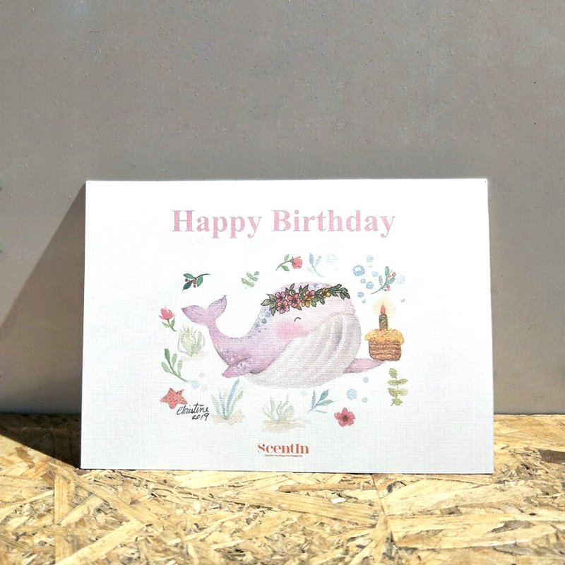 【精油香氛明信片】生日鯨魚 - 卡片/明信片 - 紙 白色