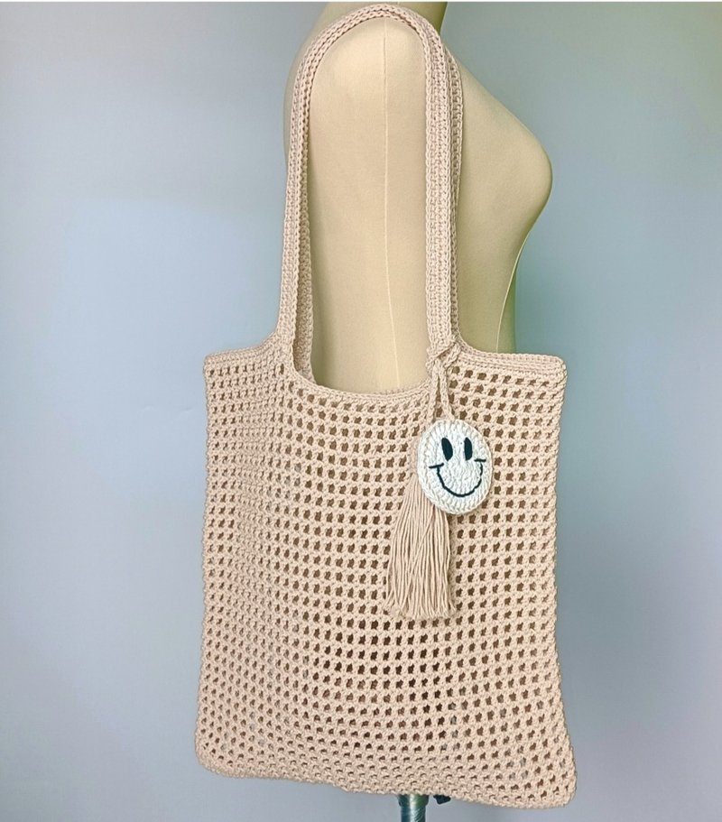 Crocheted cotton fishnet tote bag, market bag, beach bag - 手提包/手提袋 - 棉．麻 