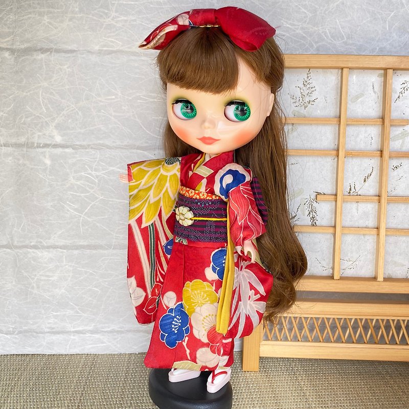 Kimono for Blythe doll - ตุ๊กตา - ผ้าไหม สีแดง