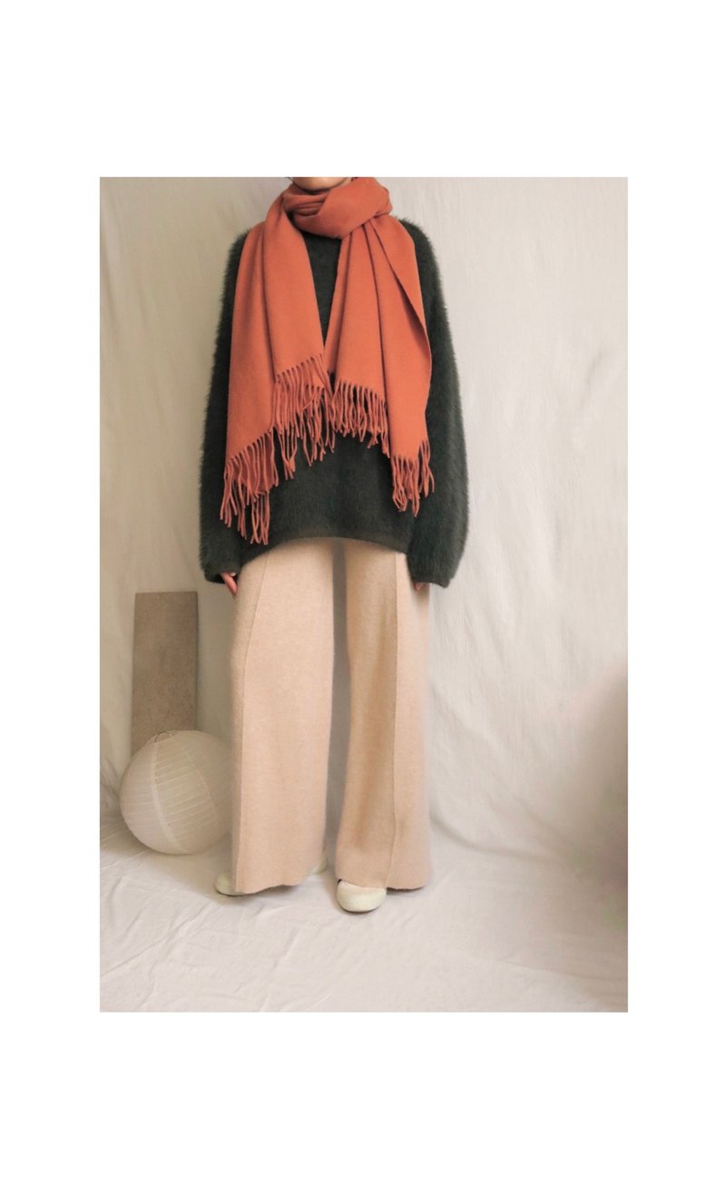 Autumn color warm fringed wool scarf - pumpkin orange - ผ้าพันคอ - ขนแกะ 