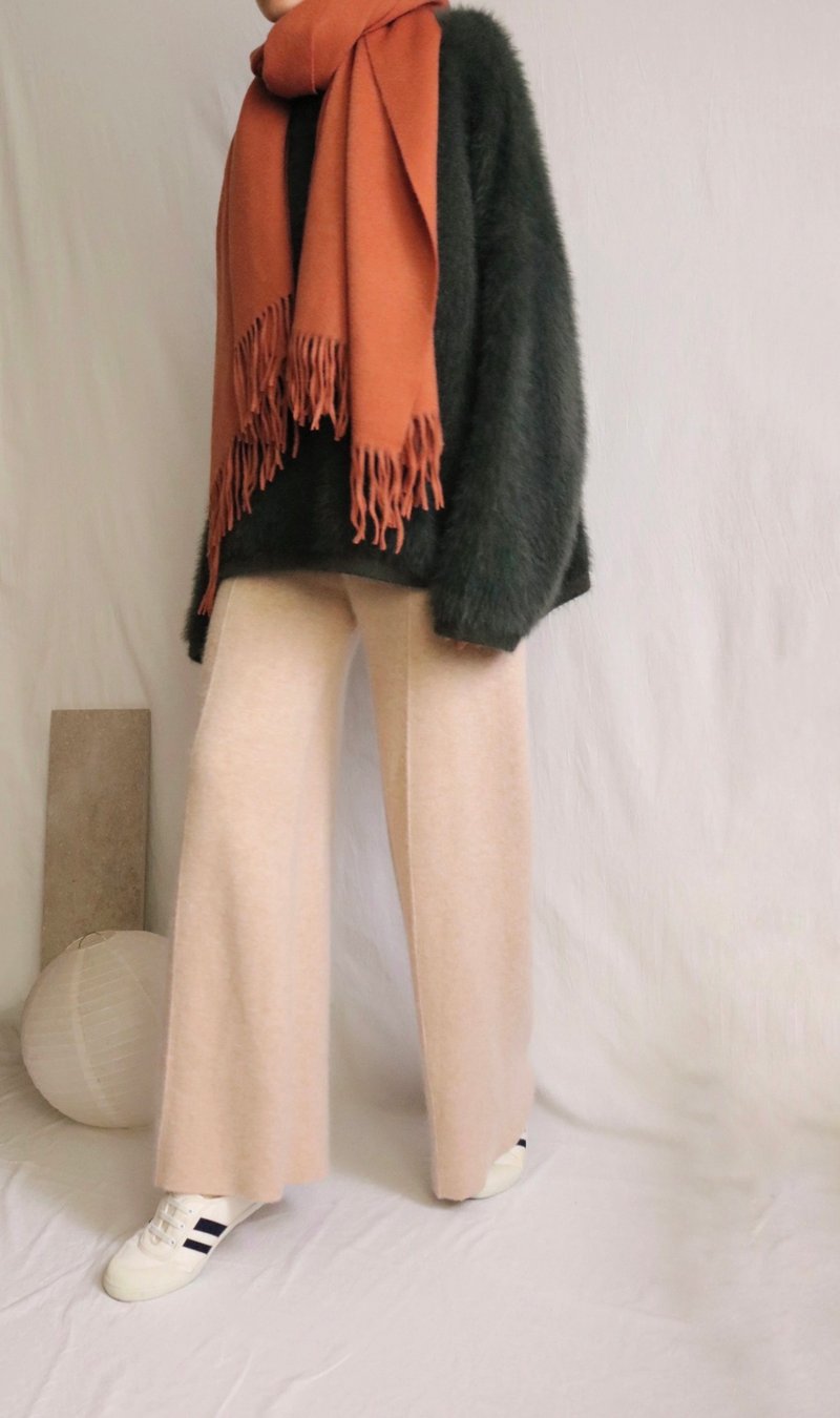 Autumn color warm fringed wool scarf - pumpkin orange - Scarves - Wool 