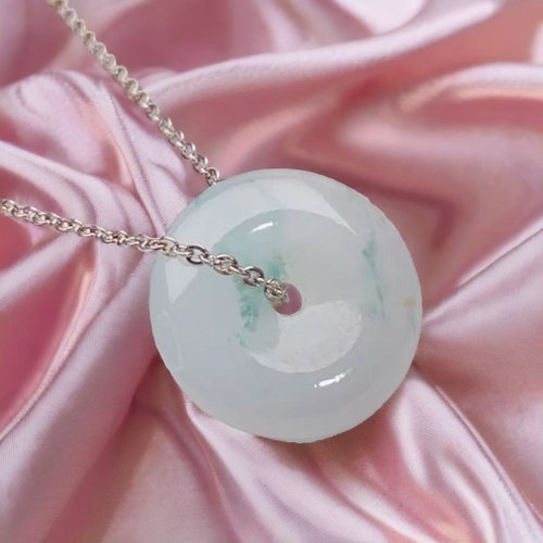 瓔珞珠寶盒 E.L.Jewelry Box 【願‧平安】冰飄綠花翡翠平安扣吊飾 | 天然緬甸玉翡翠A貨