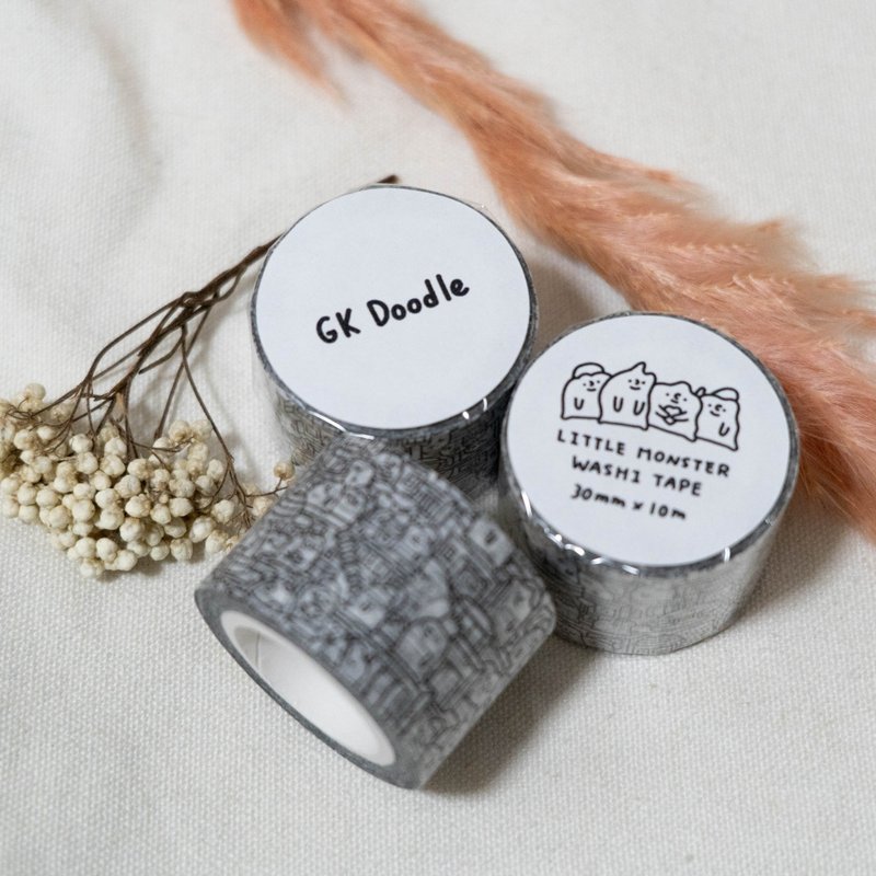 小怪獸塗鴉和紙紙膠帶－黑白 - 紙膠帶/和紙/PET - 其他材質 黑色