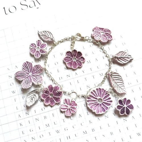 clay-to-say Admiration for You - Violet flower bouquet polymer clay bracelet