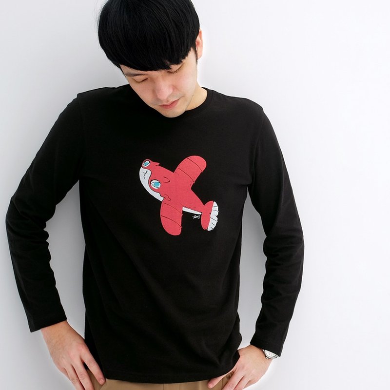 Flying Fishcat  - long sleeves unisex shirt - Men's T-Shirts & Tops - Cotton & Hemp Black