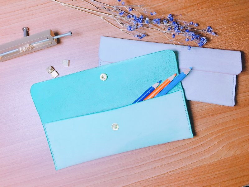 Tuscan Lavender Mint Green Waxed Pastel Pencil Box - Pencil Cases - Genuine Leather Purple