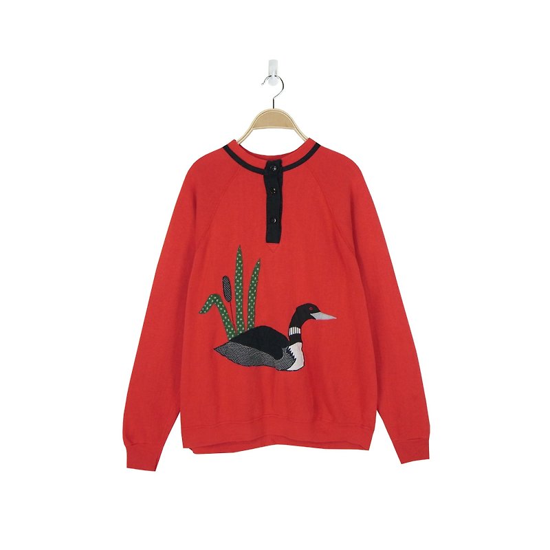 A‧PRANK: DOLLY :: Vintage with VINTAGE red black trim buttoned collar water duck bristles long sleeve Vintage University T - Women's Tops - Cotton & Hemp Red